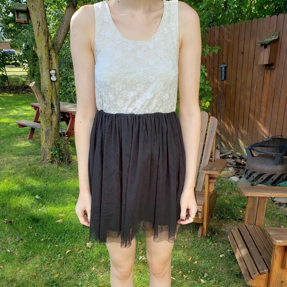 Black & White Lace Top Mini Dress